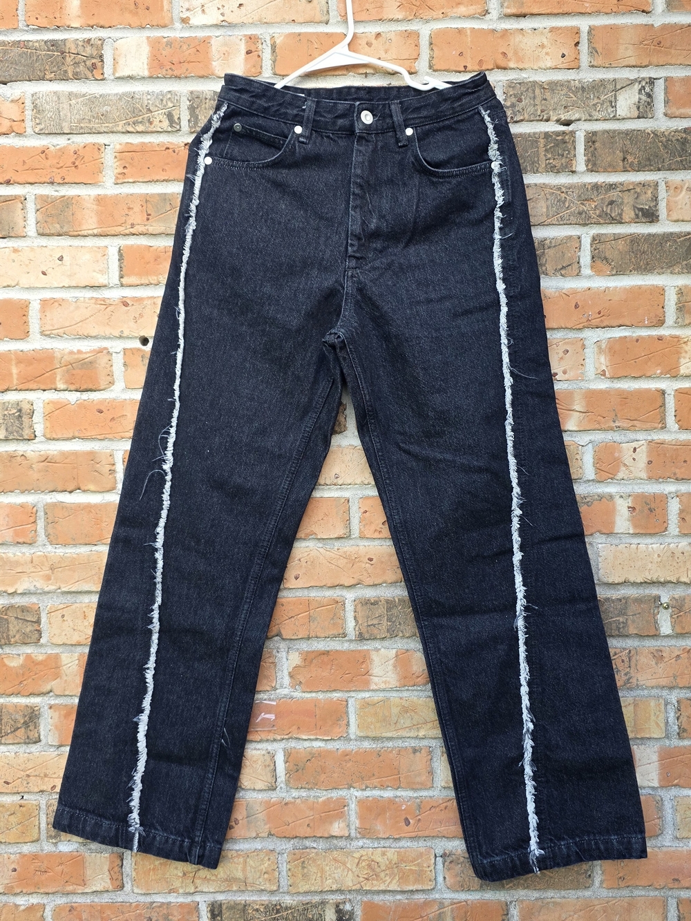 Zara Black Wide-Leg Jeans with White Frayed Side Seams